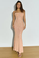 Robe de soirée maxi débardeur en résille et strass