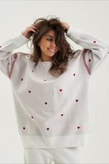 Pull en maille à manches longues oversize à imprimé cœur