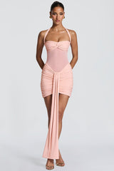 Mesh Halter Twist Knot Mini Party Dress