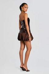 Robe de soirée moulante babydoll à sequins et épaules dénudées