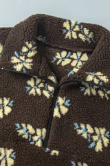 Floral Half Zip Sherpa Fleece Coat