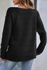 Openwork Boat Neck Relaxed Sweater