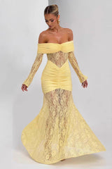 Robe de soirée maxi élégante en dentelle noire cintrée