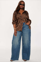 Blouse rétro ample à imprimé léopard