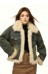 Veste d'hiver vintage en jean doublée de fourrure