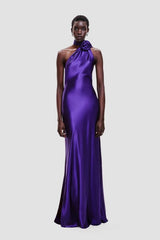 Robe de soirée maxi froncée à taille haute et dos nu
