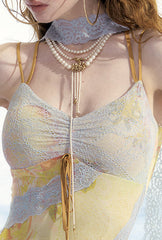 Robe nuisette sirène ajustée à bordure en dentelle florale