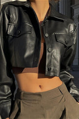 Veste de motard courte et sexy à simple boutonnage