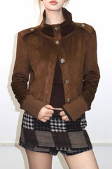 Veste courte slim classique en daim bicolore