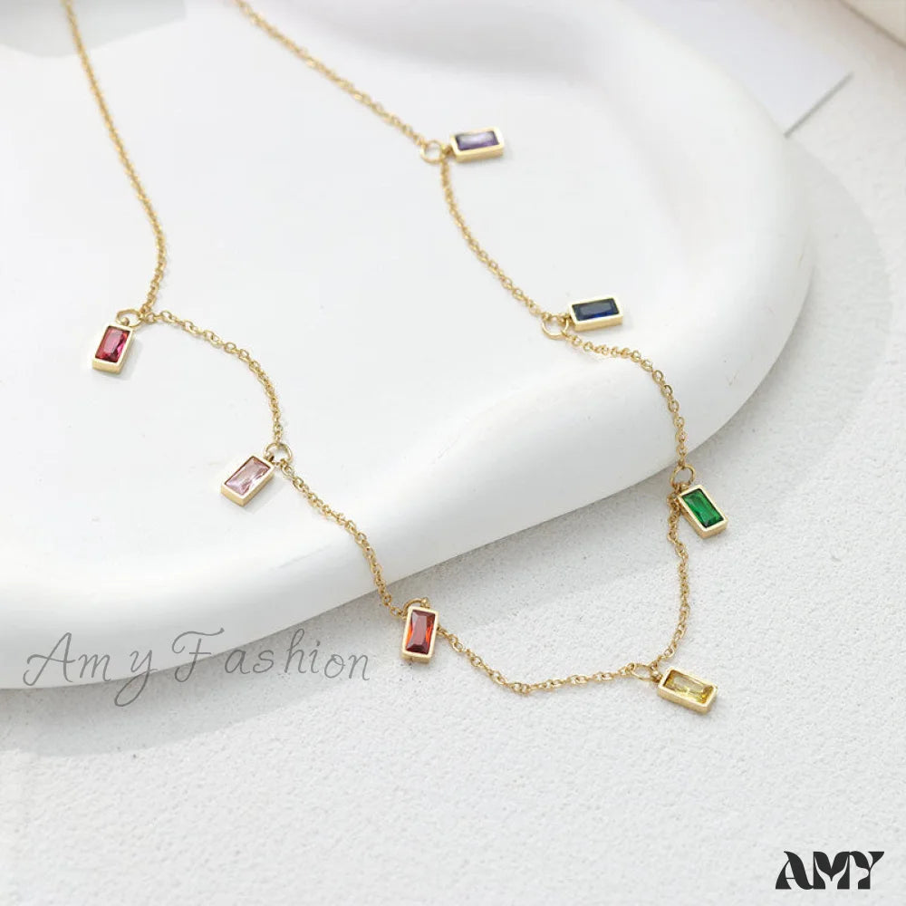 Fabulous Colorful Stone Trendy Chain Necklaces Gold