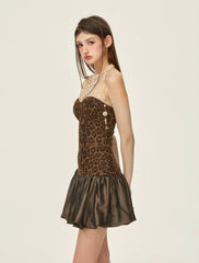 Robe mini bustier imprimée léopard