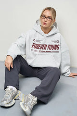 Forever Young Slogan Oversized Pullover Hoodie