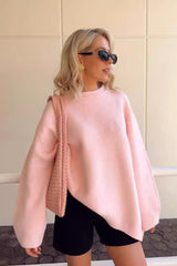 Pull en maille rose poudré à col rond