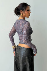 Blouse deux pièces slim à manches longues, imprimé léopard