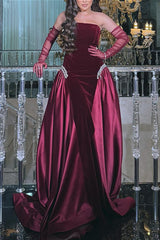 Robe de soirée longue bustier froncée ornée de cristaux