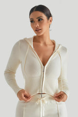 Sweat à capuche sexy taille haute à manches longues en maille