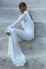 Robe de soirée cintrée haut de gamme à manches longues et dos nu