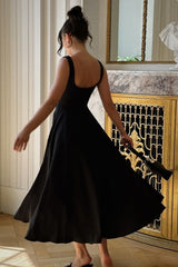 Minimalist Square Neck Slim A Line Slip Dress