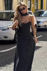 Polka Dot Backless Slim Fit Slip Dress