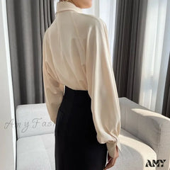 Irregular Ladies Solid Color Temperament Pleated Stand Collar Blouse