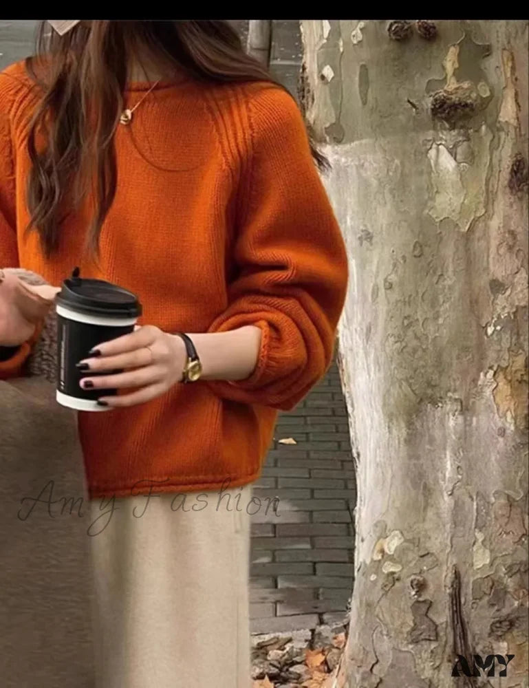 Korean Knitted Pullover Women O-Neck Jumper Long Sleeve Autumn Winter Cozy Loose Stylish Chic