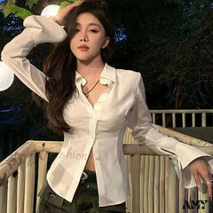 Lace Hotsweet Flare Solid Streetwear Wild Tops Blouse White / S