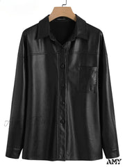 Leather Autumn Thin Bomber Vintage Long Sleeve Buttons Lapel Casual Solid Work Jacket