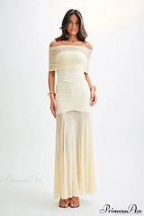 Mesh Panel Strapless Elegant Bodycon Party Dress Off-White / XS