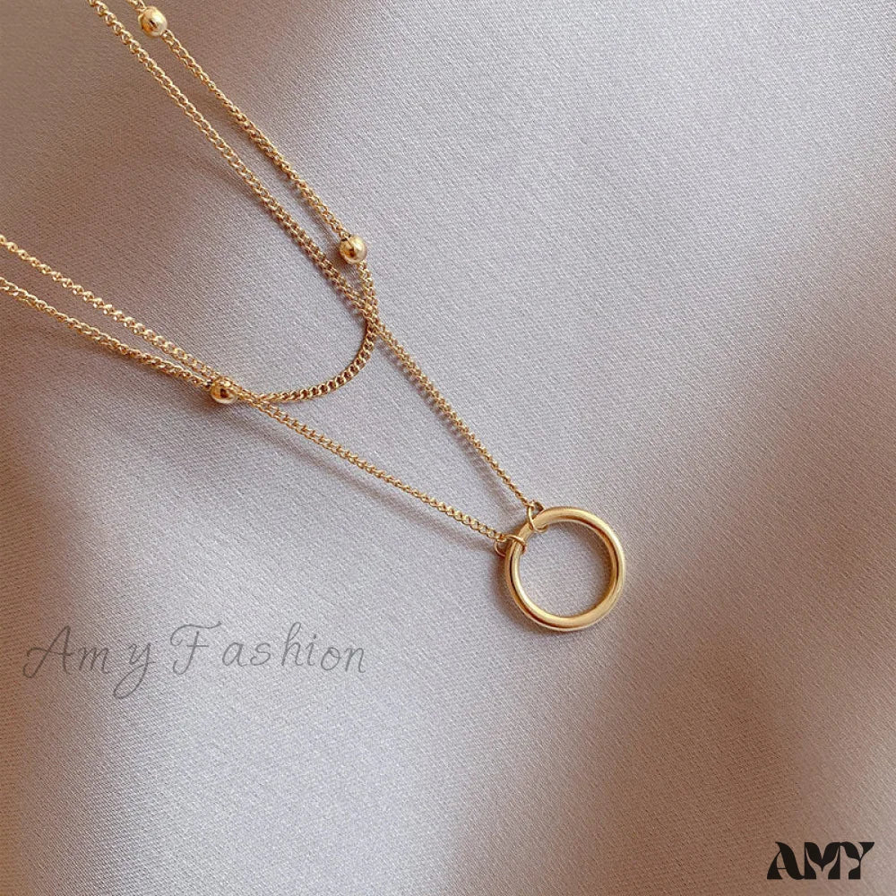 New Arrival Double Layer Circle Pendant Necklaces Gold
