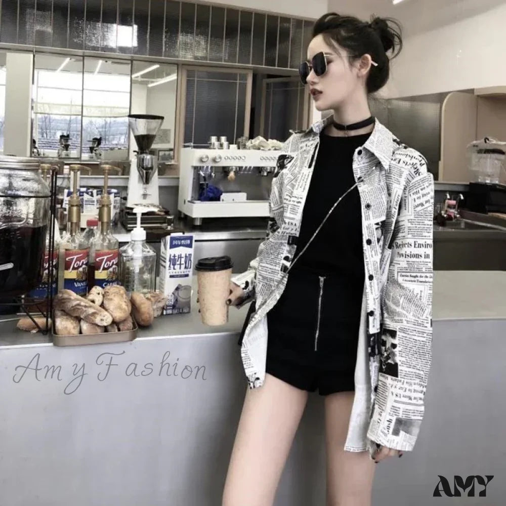 Printed Trendy Streetwear Oversize Couples Thin Tops Blouse
