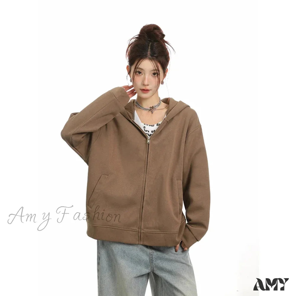 Retro Sweet Oversized Loose Kawaii Street Hooded Hoodie Coffee Color / S