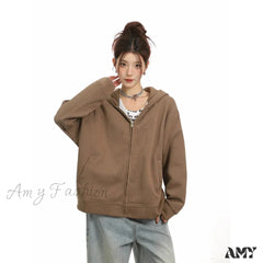 Retro Sweet Oversized Loose Kawaii Street Hooded Hoodie Coffee Color / S