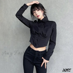 Sexy Folds Gothic Black Short Top Blouse