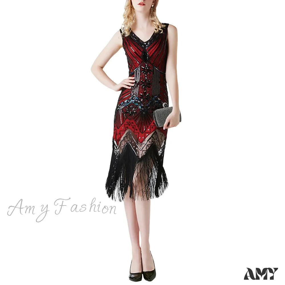 Sexy Suspender Slim Fit Sequin Evening Gown Long Summer Elegant Spaghetti Strap Party Dress Red / S