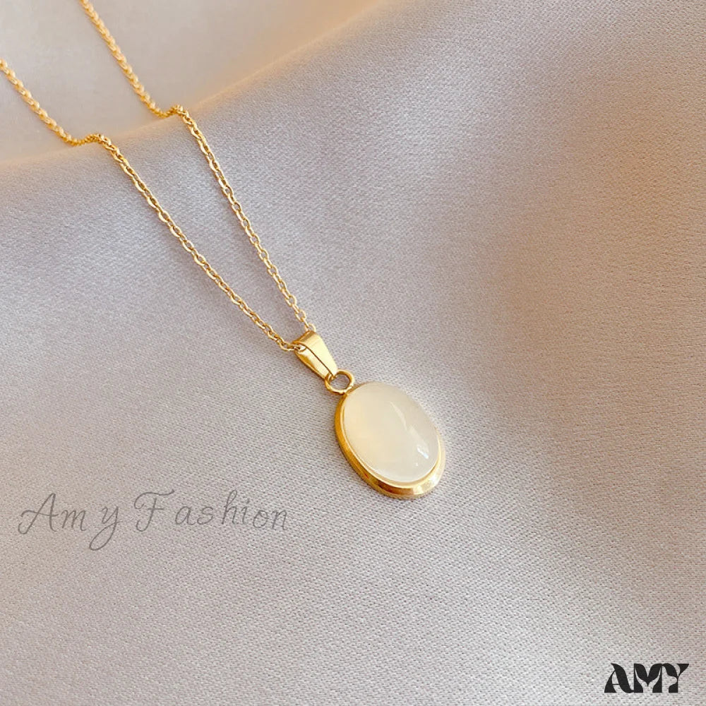 Simple Fashion Opal Stone 18K Gold Necklace Gold + White
