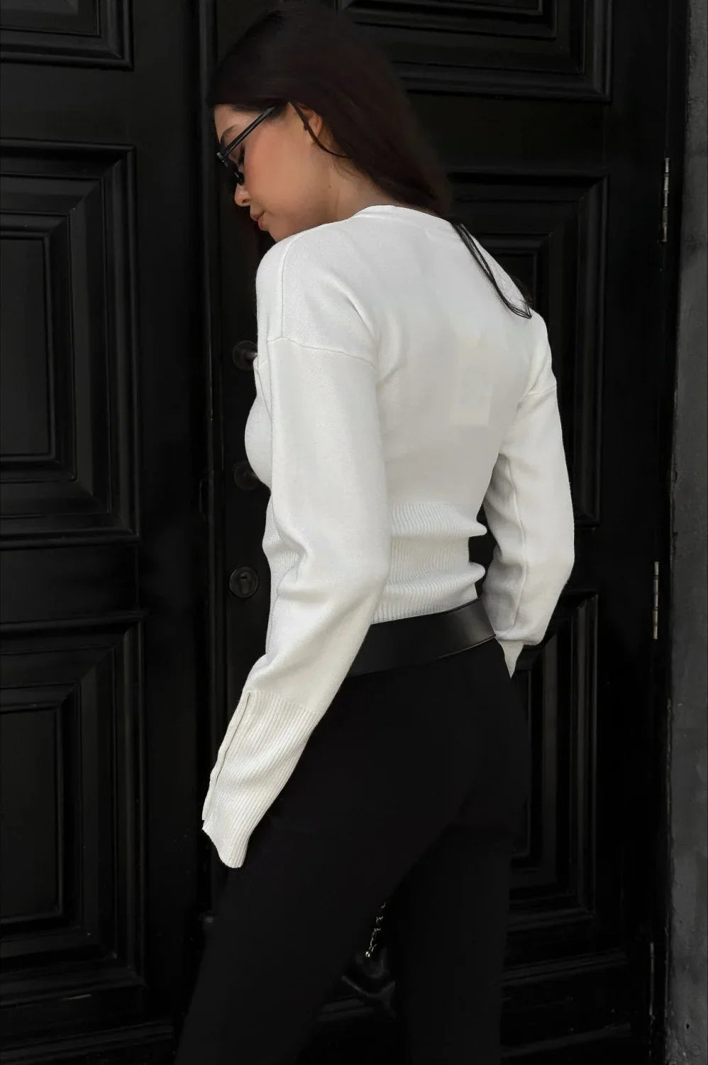 Solid Color Button Long Sleeve Slim Cardigan Sweater