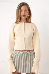 Solid Color Button Long Sleeve Slim Cardigan Sweater