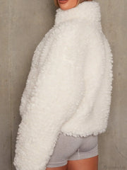 Solid Minimalist Sherpa Cropped Fuzzy Coat