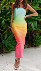 Robe longue bustier à sequins ombrés multicolores