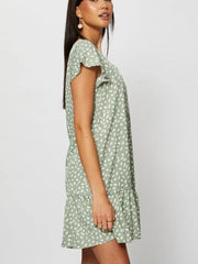 Robe imprimée à col en V et simple boutonnage 