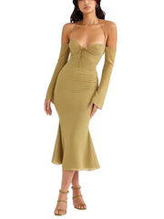 Robe à volants sexy rétro française avec décolleté cache-cœur 