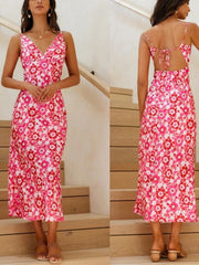 Robe florale dos nu à bretelles bandage 