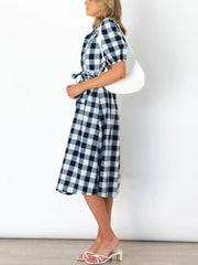 Robe à carreaux à revers boutonné 