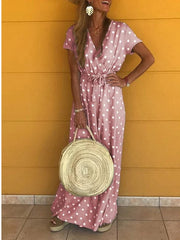 Robe à pois à col en V 