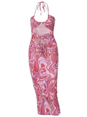 Robe imprimée sexy à décolleté plongeant et dos nu 