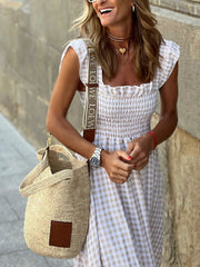 Robe à bretelles élastiques à carreaux 