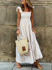 Robe à bretelles élastiques à carreaux 