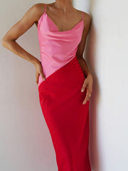 Robe à bretelles asymétrique en satin, coupe ajustée 