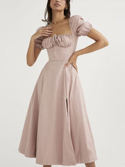 Robe fendue dos nu à manches bouffantes 