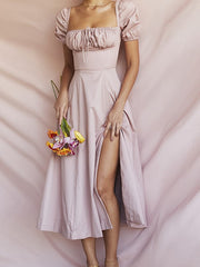 Robe fendue dos nu à manches bouffantes 